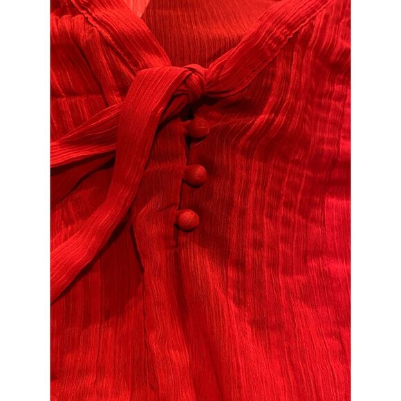 Lane Bryant Sheer Long Sleeve Flowy Lightweight Tie Neck Blouse 18 20 Red #2965 - Picture 9 of 15